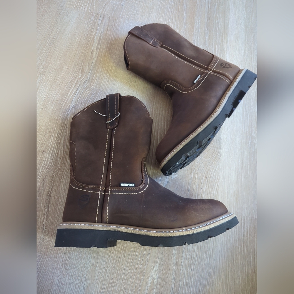 SUREWAY Men's Waterproof Soft Toe Wellington Work Boot BRWN LEATHER Sz9.5